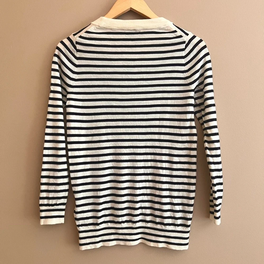 J.Crew Tippi Sweater Womens Small Merino Wool Navy Striped Cherry Patch Preppy